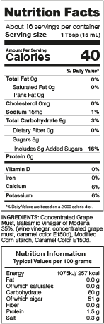 Glaze with Balsamic Vinegar Nutrition Facts