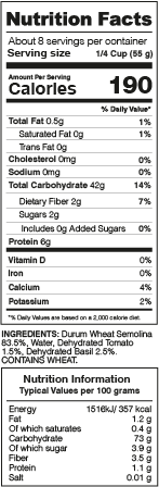 Conchiglie Tricolor Pasta Nutrition Facts