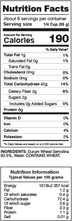 Gigli Pasta Nutrition Facts
