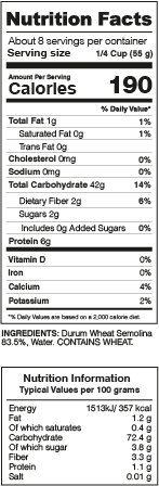 Trottole Pasta Nutrition Facts