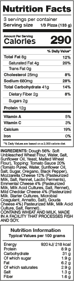 Four Cheese Pizza Nutrition Facts