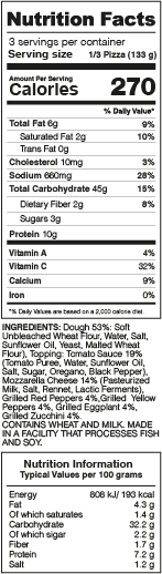 Vegetable Pizza Nutrition Facts