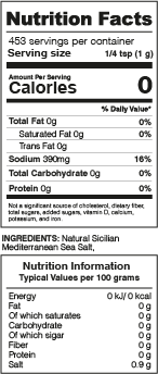 Coarse Sea Salt Nutrition Facts