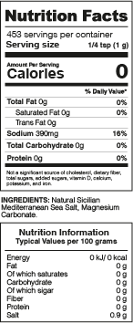 Fine Sea Salt Nutrition Facts