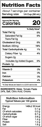 Tomato Sauce Nutrition Facts